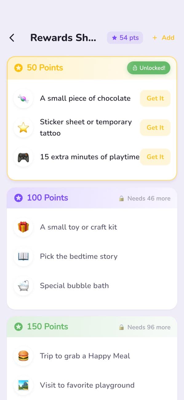 PointNinja reward shop with custom rewards for completed habits